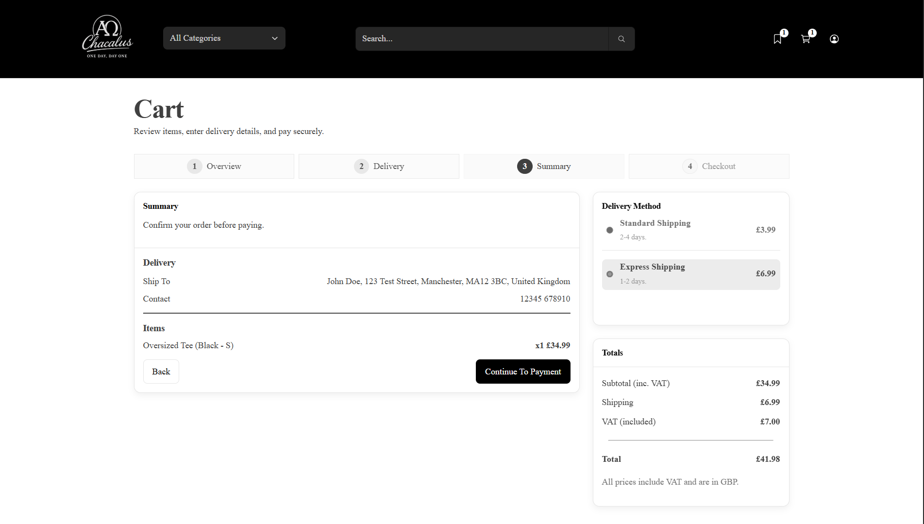 Chacalus checkout order summary